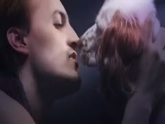 Fresh-faced beast sex paramours engulfing posing with an heavy dog in this beast fetish movie scene 